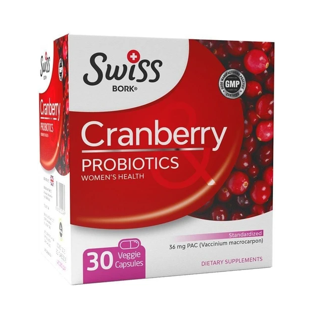 Swiss Bork Cranberry Probiotics Women’s Health, клюква + пробиотики, 30 вегетарианских капсул