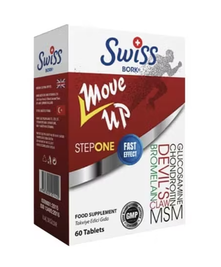 Swiss Bork Move Up Step One для суставов и связок (глюкозамин, хондроитин, MSM, дьявольский коготь, бромелайн), 60 таблеток