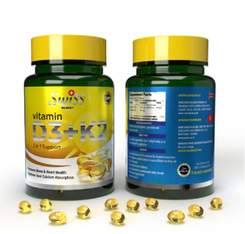 Swiss Bork Vitamin D3 + K2 (витамины D3 и K2 для костей и сердца), 60 капсул