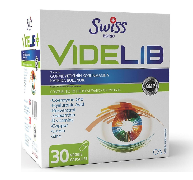 Swiss Bork Videlib комплекс для зрения с лютеином, зеаксантином и коэнзимом Q10, 30 капсул