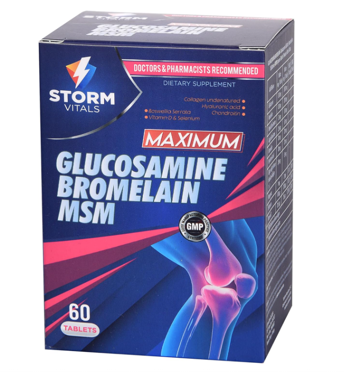 Storm Vitals Maximum Glucosamine Bromelain MSM, комплекс для суставов и связок, 60 таблеток