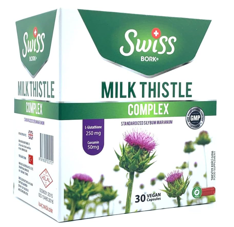 Swiss Bork Milk Thistle Complex (расторопша) с глутатионом и куркумином, 30 капсул